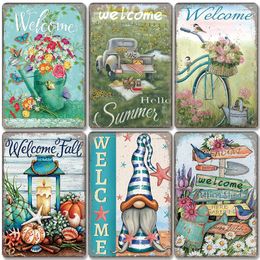 Decorative Objects Figurines Vintage Welcome Poster Metal Tin Signs Flowers Birds Car Plaque Wall Decor for Cafe Home Garden Farm Beach Hut 230810
