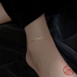 Anklets WOOZU Real 925 Sterling Silver Minimalist Double Snake Bone Bead Chain Anklet For Women Personality Hip Hop Classic Jewelry Gift 230810