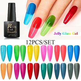 Nail Polish RBAN NAIL 612PCS SET Translucent Jelly Glass Gel Polish Neon Nail UV Gel Soak Off UV LED Semi Permanent Nail Art Gel Lacuqer 230811