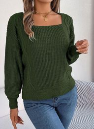 Women's Sweaters 2023 Autumn Stock Square Neck Sweater Fried Dough Twisted Lantern Long Sleeve Knitted Pullover