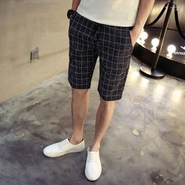 Men's Shorts Drawstring Mens Plaid Korean Style Summer In Bulk Fashion Male Short Pants Novelty 3 Quarter Pant 2023 Small Size 5Xl