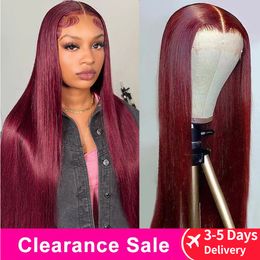 180%density 99J Wig Human Hair Lace Front Wigs Pre Plucked 13x4 HD Lace Front Human Hair Wigs for Women Burgundy Straight Human Hair Wigs