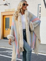 Women's Knits Colour Black Stripe Feather Tassel Sweater Cloak Women Knitting Shawl Long Sleeve Knitted Cardigan Loose Tops Knit Sweaters