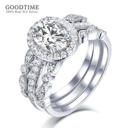 Wedding Rings Luxury Three-piece Ring Set For Women Pure 100% 925 Sterling Silver Zirconia Glitter Wedding Rings Jewelry 230810