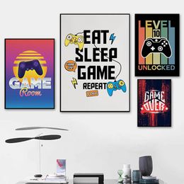 New Eat Sleep Video Games Posters And Prints Wall Art Game Machine Canvas Painting Prints Pictures for Kids Boys Room Home Decor Wo6