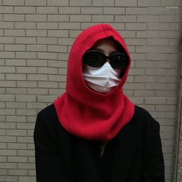 Berets Women Balaclava Winter Soft Knitted Hooded Neck Collar Cap Head Korea Fashion Beanie Hat Loose Warm Unisex Bonnet