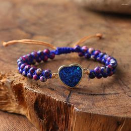 Strand Royal-blue Heart Opal Bracelets Handmade Woven Wristband Bracelet Gift