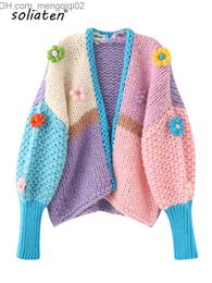 Women's Sweaters Casual Colorful Lock Cut Sweater Women's V-neck Long Sleeve Korean Fashion Loose Cardigan Women's 2022 New Handmade C-043 Z230814