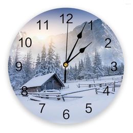 Wall Clocks Alpine Snow Mountain Calendar Sun House Large Clock Dinning Restaurant Cafe Decor Round Silent Home Decoration