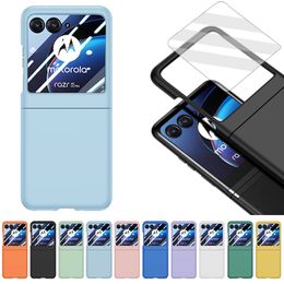 Candy Design Folding Shell For Motorola Razr 40 Ultra Silky Hard PC Phone Case with Temperd Glass Film