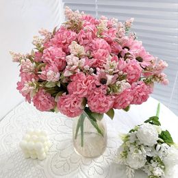 Decorative Flowers Artificial High-end Silk Hydrangea Bouquet Wedding Simulation Flower Home Living Room Decoration Fake Hydrangeas Floral