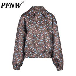 Men's Jackets PFNW Spring Autumn Fashion Print High Street Handsome Short Shoulder Pad Flower Coat Leisure Gacquard Tops 12A9191 230810