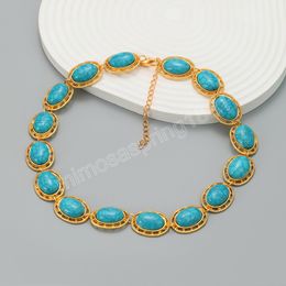 Fashion New Turquoise Round Geometric Necklace Women's Exaggerated Simple Sweater Chain Banquet Jewellery Accessories