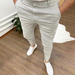 Men's Pants Men Trousers Mid Waist Washable Slim Fit Rise Pencil Skin-touch Long For Office