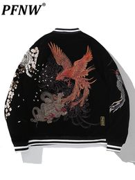 Men's Jackets PFNW Autumn Winter Heavy Industry Chinese Style Dragon Embroidery Vintage Coat Cotton Padded 12A4356 230810