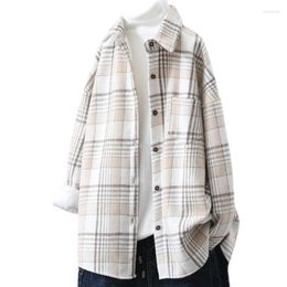 Women's Blouses Warm Plaid Velvet Thick Checkered Shirts Long Sleeve Fleece Tops Oversized Casual Outerwear Female Clothes