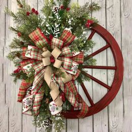 Christmas Decorations Farmhouse Waggon Wheels Wreath Winter Door Hanging Home Outdoor Year Gift