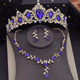 Necklace Earrings Set Gorgeous Crystal Crown Bridal For Women Tiara Bride Flower Prom Wedding Accessories