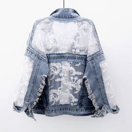 Men's Hoodies Sweatshirts Chaquetas Mujer Summer Spring Streetwear Embroidery Lace Patchwork Sexy Denim Jacket Women Frayed Tassel Loose Jeans Coat 230810