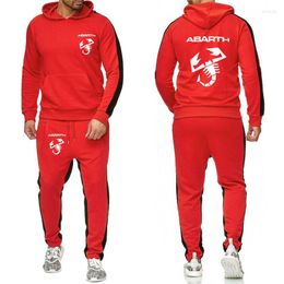 Men's Tracksuits 2023Spring Autumn Tracksuit Abarth Logo Print Harajuku Fashion Casual Cotton Hoodie Pants 2-piece Set