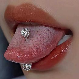 1Pc Crystal Zircon Ball Tongue Stud Stainless Steel Piercing Body Jewellery For Women Tongue Ring Lip Stud Nightclub Bar Jewellery L230811