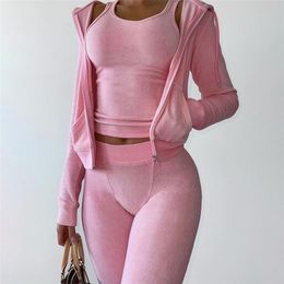 Womens Two Piece Pants Cropped Jacket Tracksuit Velvet Set Elegant 2 Pieces Sets Women Fluffy Outfit Sweatsuit Velour Zip Up Hoodie Jackets 230810