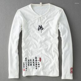 Men's T Shirts HCX 2023 Spring Full Cotton Long Sleeve Shirt Men Chinese Style Casual Mens Buddhist 5XL 6XL