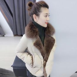 Women's Fur Imitation Winter Women 2023 European Style Faux Collar Lapel Slim Fashion Thin Cocoon Down Jacket Short