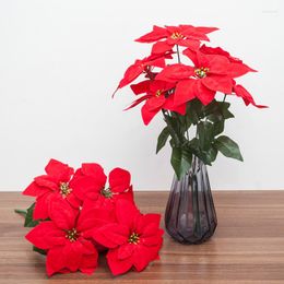 Decorative Flowers 1pc Real Touch Flannel Artificial Big Red Head Bouquet Christmas Poinsettia Bushes Bouquets Tree Ornaments