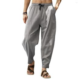 Men's Pants Drawstring Cotton Linen Breathable Soft Lantern Joggers Casual Elastic Waist Loose Yoga Harem Trousers