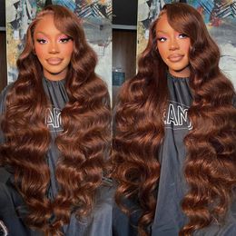 Synthetic s Brown Body Wave Lace Front Human Hair 32 30 Inch 13x4 HD Frontal Glueless Preplucked 230811