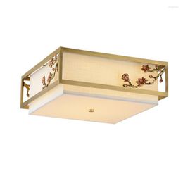 Ceiling Lights Chinese All Copper Square Fabric Modern Bedroom Corridor Flower Branches Decor Lighting Study Lamps