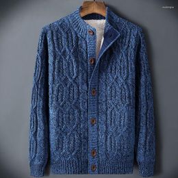 Men's Sweaters Spring Autumn Men Cardigan Knitted Sweater Jackets Coat Mens Patchwork Long Sleeve Stand Collar Casual Slim D10