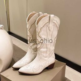 Boots Women's Boots Retro Autumn Winter White Knee High Boots Big Size 41 Women Comfy Walking Female Western Cowboy Boot Women's Shoes J230811