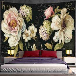 Tapestries Vintage Floral Decorative Painting Tapestry Wall Hanging Bohemian Aesthetic Room Dining Room Background Decor Cloth R230811