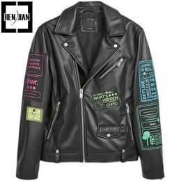 Mens Jackets ERENEJIAN Fashion Leather Biker Jacket With Patches Hi Street PU Motorcycle Racer Outerwear Tops Brand Designer 230810