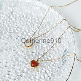 Pendant Necklaces Korean version minimalist and Personalised red agate necklace female heart shaped peach heart love pendant collarbone chain trendy accessory J2