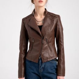 Women's Jackets Spring Autumn Women Faux Leather Jacket Short Zipper Basic Biker Coat Ladies Turndown Collar Motorcycle Jackets Loose Outerwear 230810