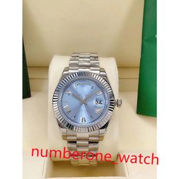 Daydate Men's Watch 41mm blue Roman Dial Mechanical Automatic Stainless Steel Bracelet Sapphire Glass Super Luminous Waterproof Silver shell montre AAA Wristwatch