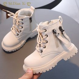 Sneakers Girls Boots Childrens Rubber Boots Boys' Motion Boots Autumn Leather Ankle Boots Girls' Rubber Boots Double Zipper 230811