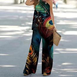 Women's Tracksuits Summer Causal Halter Sleeveless Women Pant Sets Fashion Loose Irregular Hem Top And Wide Leg Pants Two Piece Female