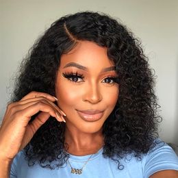Synthetic s 12A Kinky Curly Short Bob Human Hair 13x4 Lace Frontal Clre Water Wave Glueless Isee Brazilian Remy For Women 230811