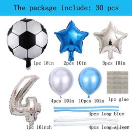 Decoration 30pcs/set Football Theme Air Balloons 16inch Silver Number Foil Boys Birthday Decorations Kids Soccer Supply R230811