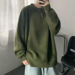 Men's Sweaters Round Neck Green Sweater For Autumn And Winter Style Loose Lazy Knit Trendy Brand Thickened