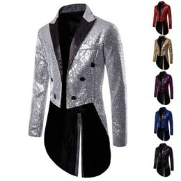 Men's Suits Blazers Shiny Gold Sequins Glitter Men's Tailcoat Suit Jacket Male Double Breasted Wedding Groom Tuxedo Men's Blazer Party Stage Costume 230810