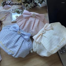 Cosmetic Bags Japanese Style Summer Fresh Little Daisy Portable Mesh Wedding Bride Hand Gift Bag Lady Girls Sweet Clutch Bowknot
