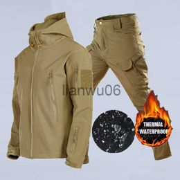 Men's Jackets Waterproof Fishing Clothes Men Winter Hooded Jackets Pants Suit Camping Hiking Hunting Trousers Windproof Elastic Softshell Warm J230811