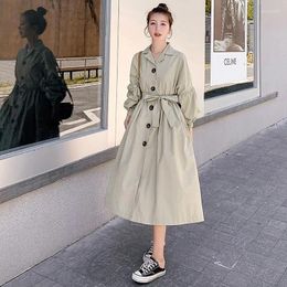 Women's Trench Coats Windbreaker Coat Female Mid-Length Early Spring Autumn 2023 Women Korean Version Loose Lantern Sleeve Suit Collar