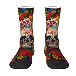 Men's Socks Cool Day Of The Dead Sugar Skull With Flower Dress Unisex Breathbale Warm 3D Printing Mexican Floral Crew