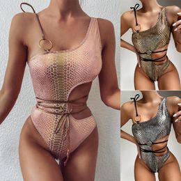 Women's Swimwear Rave Sparkle Mentalic Snakeskin Print Bikini Set Bathing Suit One Piece Swimsuits